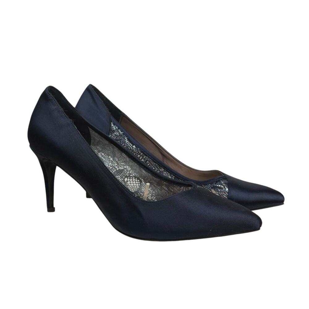 Betsey Johnson Navy Satin Pointed Toe Stiletto Pumps - Picture 5 of 8